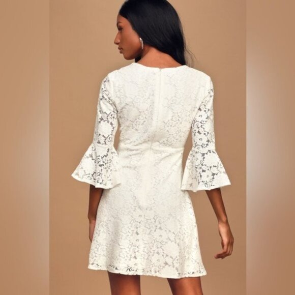 Lulus Favorite Flair White Lace Flounce Sleeve Dress Size Small Romantic - Picture 3 of 15